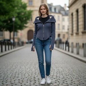 Wild Fable Women Blue Ribbed Cropped Zip Up Collared Sweater Size M Fairy Gothic